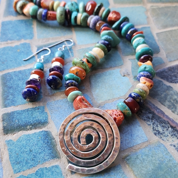 Sterling Silver Multi Gemstone Necklace Set